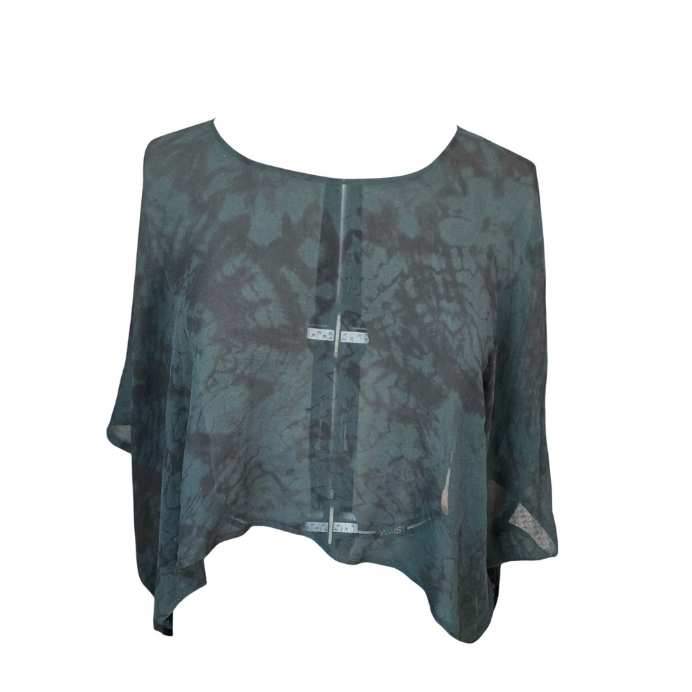 Life of Vice 100% Silk Chiffon Sheer Crop Top One Size Black Green Tie Dye